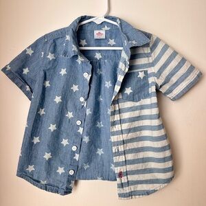 Patriotic Toddler Woven 100% Cotton Short Sleeve Stars & Stripes Shirt Size 3T